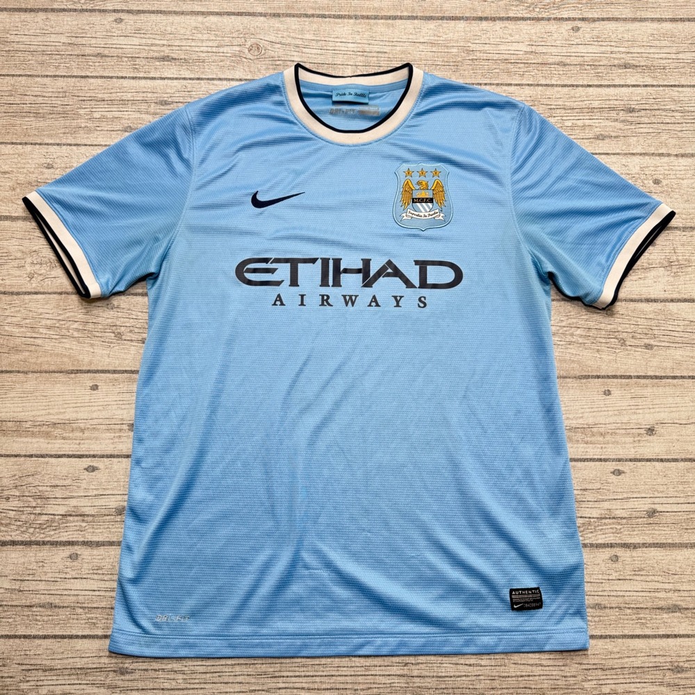 Nike Manchester City FC Jersey Men's Large Blue Etihad Airways Dri-FIT Soccer
